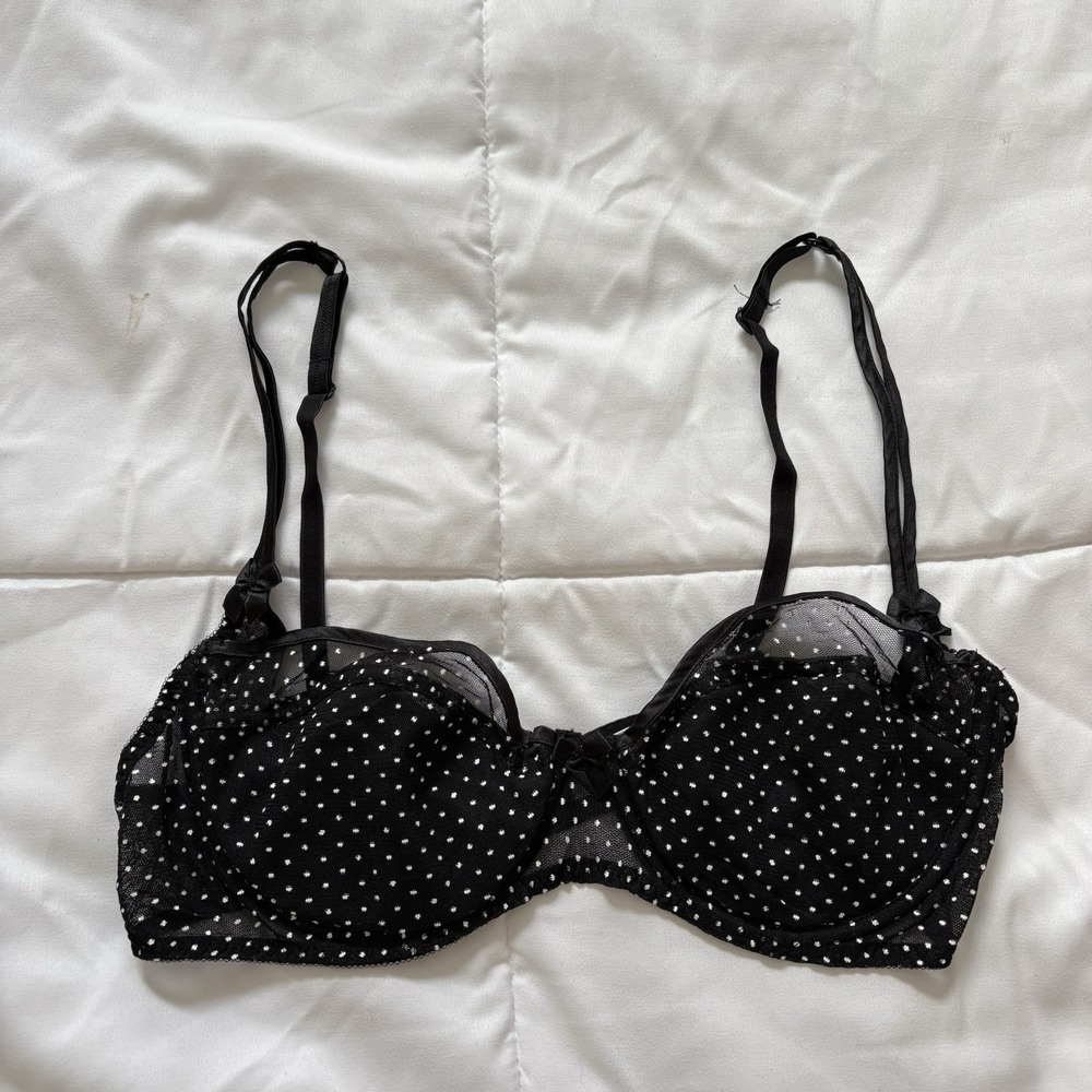 Playboy Intimates Black Sheer Polka Dot Underwire Bra Lingerie‎ Womens 38C Sexy